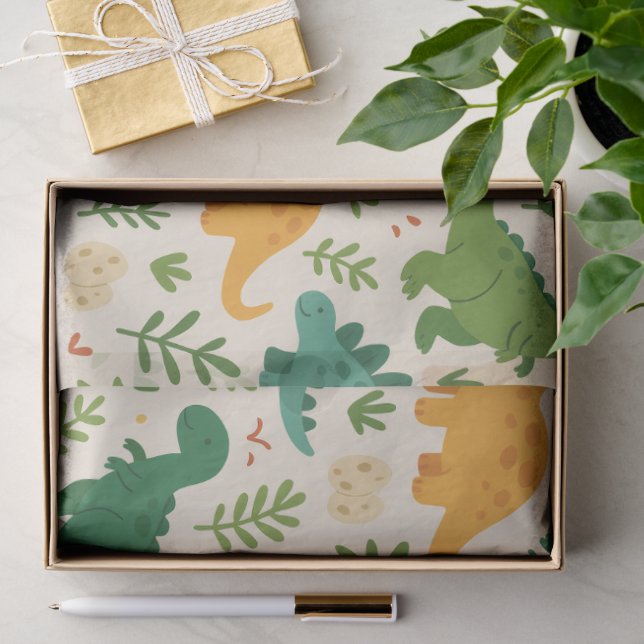 Playful Prehistoric Dinosaur Pattern Cheerful Leaf Tissue Paper (Gift)