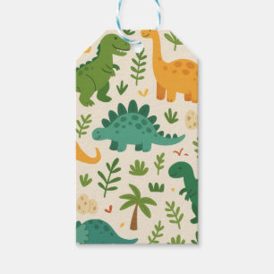 Playful Prehistoric Dinosaur Pattern Kids Birthday Gift Tags