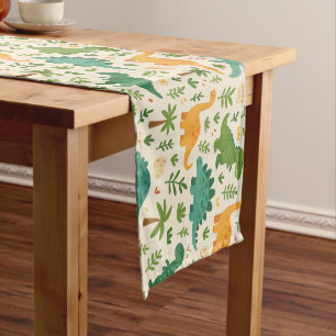 Playful Prehistoric Dinosaur Pattern Kids Birthday Short Table Runner