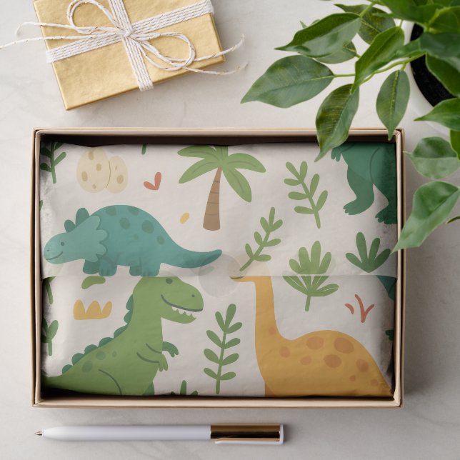 Playful Prehistoric Dinosaur Pattern Kids Birthday Tissue Paper (Gift)
