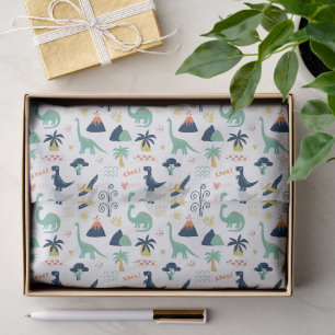 Playful Prehistoric Dinosaur & Volcano Pattern Tissue Paper