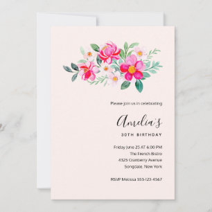 Playful Pretty Pink Flower Bouquet Birthday Invitation