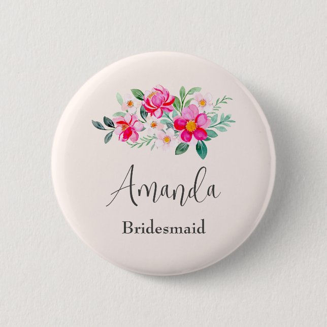 Playful Pretty Pink Flower Bouquet Bridesmaid 6 Cm Round Badge (Front)