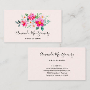 Playful Pretty Pink Flower Bouquet Business Card