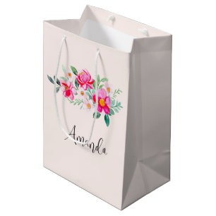 Playful Pretty Pink Flower Bouquet Medium Gift Bag