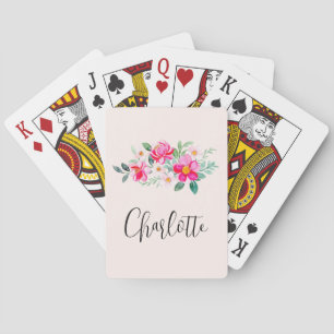 Playful Pretty Pink Flower Bouquet Playing Cards