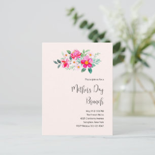 Playful Pretty Pink Flowers Mother's Day Brunch Invitation Postcard
