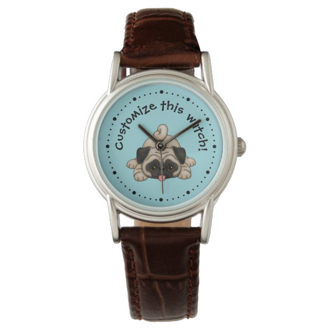 Playful Pug Puppy Personalised Watch (Front)
