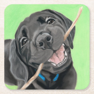 Playful Pup Black Lab Coaster