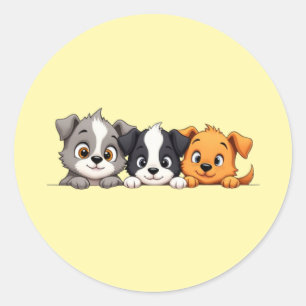 Playful Puppies Cartoon – Funny Dog Expressions Classic Round Sticker