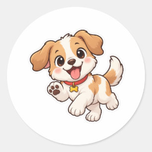 Playful Puppy Cartoon Classic Round Sticker