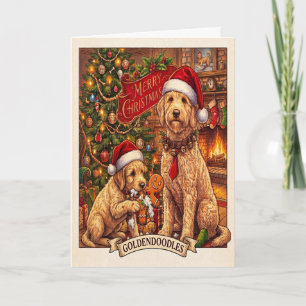 Playful Puppy Goldendoodles Merry Christmas Cosy Holiday Card