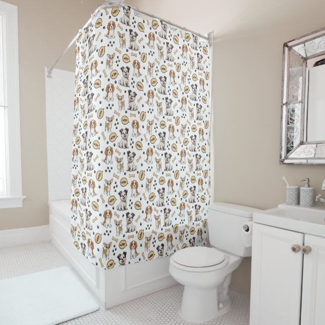 Playful Puppy Parade Shower Curtain (In Situ)