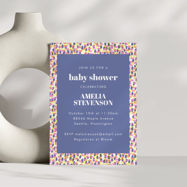 Playful Purple Abstract Dot Pattern Baby Shower Invitation (Creator Uploaded)