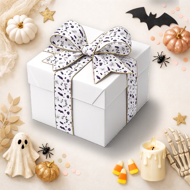 Playful Purple Bat & Web Halloween Satin Ribbon (Creator Uploaded)