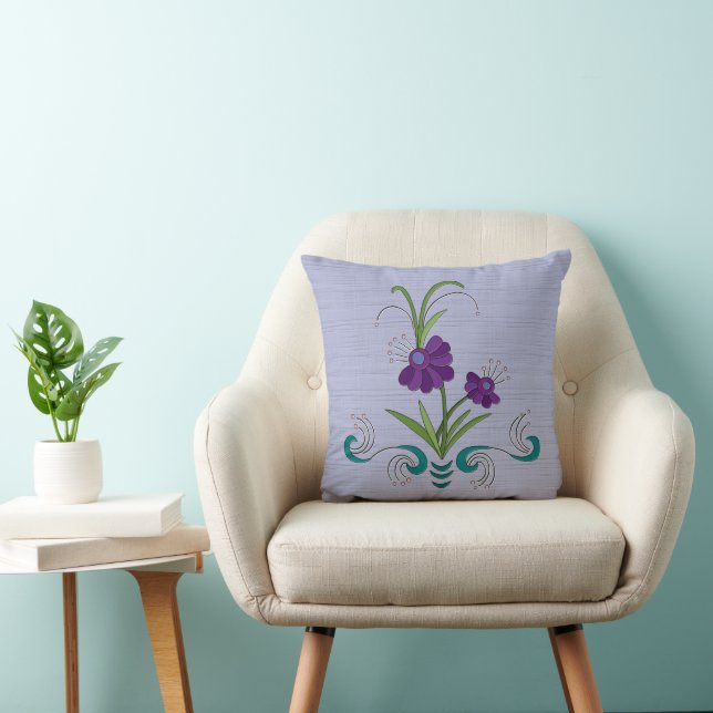 Playful Purple Flower w/Tumbling Teal Swirls Cushion (Chair)
