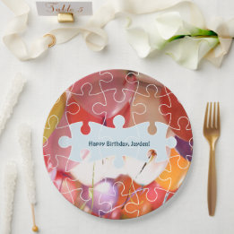 Playful Puzzle Balloon Birthday Party Paper Plates