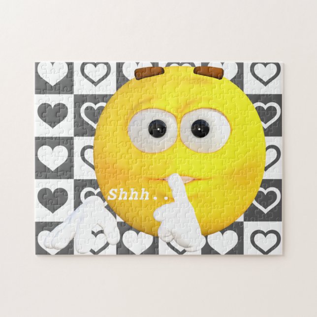 Playful Puzzle Finger On Lips with Hearts (Horizontal)