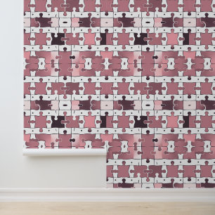 Playful Puzzle Pattern in Pink and White Wallpaper