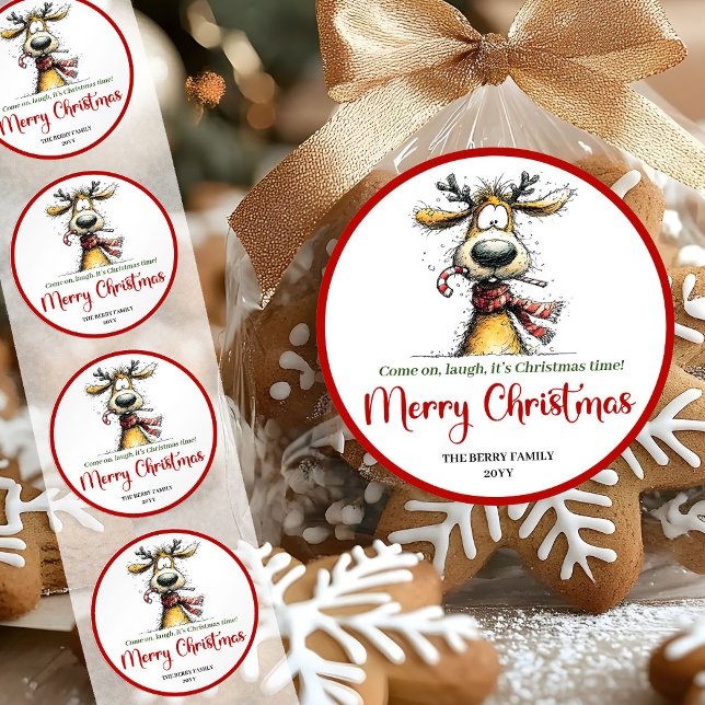 Playful quirky reindeer bright Christmas sticker (Playful quirky reindeer bright Christmas sticker)