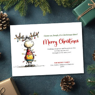 Playful Quirky Reindeer Christmas Party Card