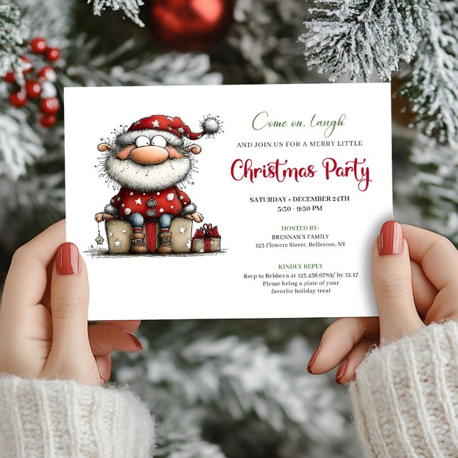 Playful Quirky Santa Hand Drawn Party Invitation (Playful Quirky Santa Hand Drawn Party Invitation)