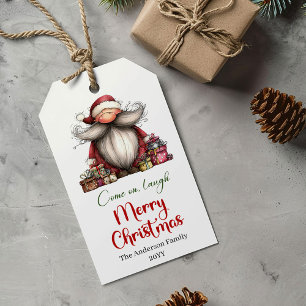 Playful Quirky Santa Watercolor Holiday Gift Tag