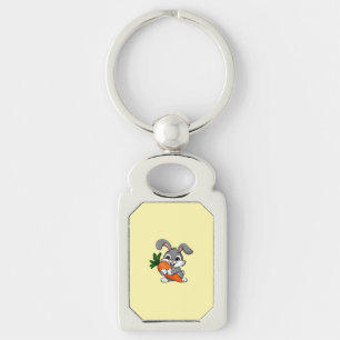 Playful rabbit with a big carrot  key ring