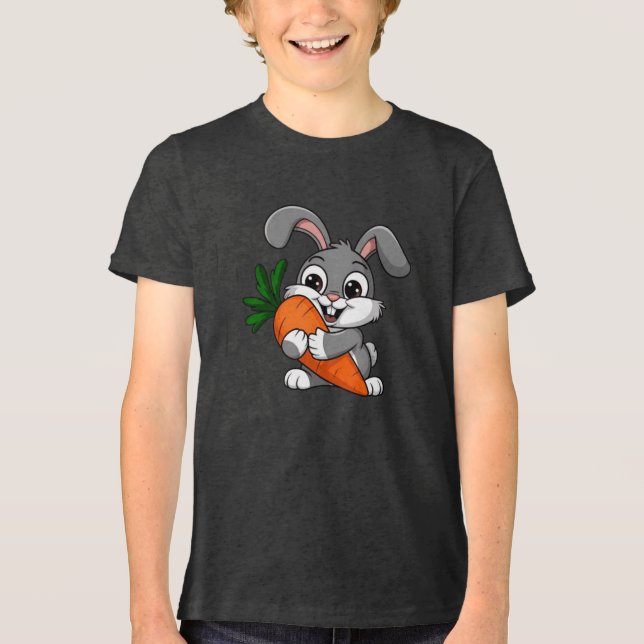Playful rabbit with a big carrot  Tri-Blend shirt (Front)