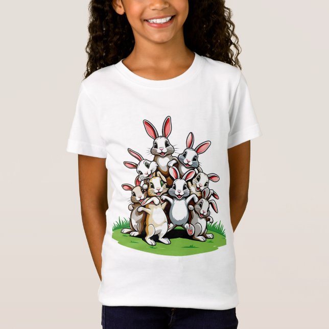Playful Rabbits Leapfrog T-Shirt Design (Front)