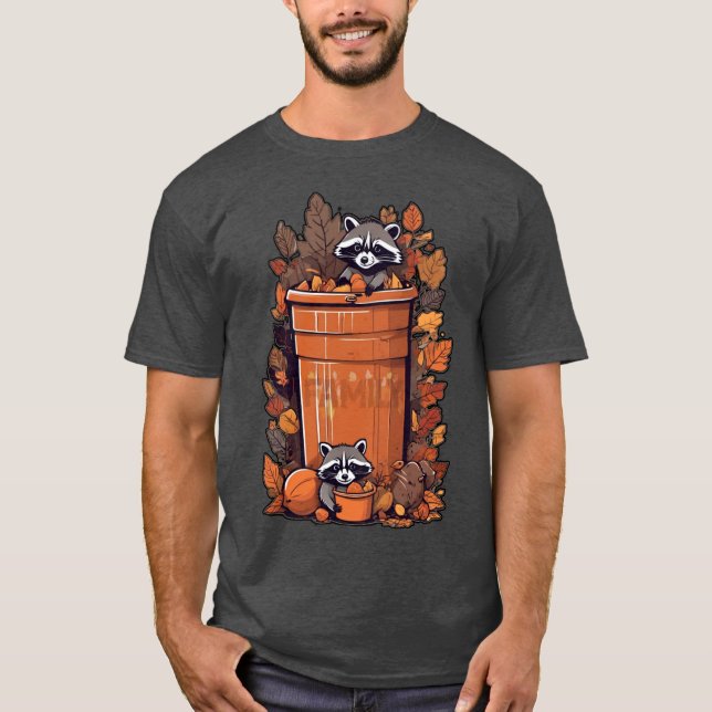 Playful Racoon Babies - Fall Trash Bin Adventure T-Shirt (Front)