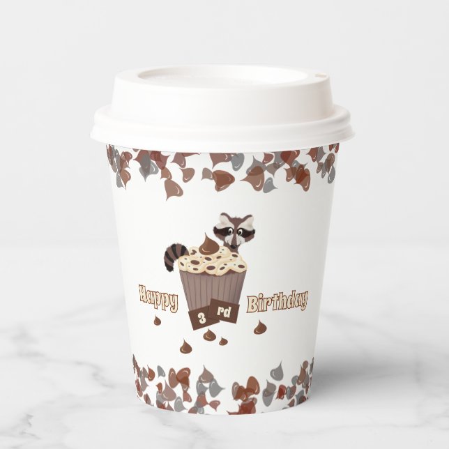 Playful Racoon Chocolate Chip Birthday Paper Cups (Front)