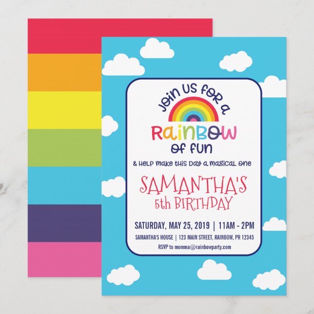 Playful Rainbow Birthday Invitation (Front/Back)
