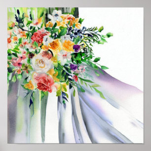 Playful Rainbow, Bridal Cascading Bouquet 1, Poster