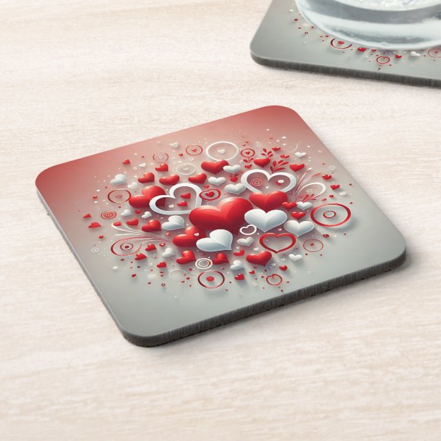 Playful Red and White Hearts Valentine’s Day Coaster (Left Side)