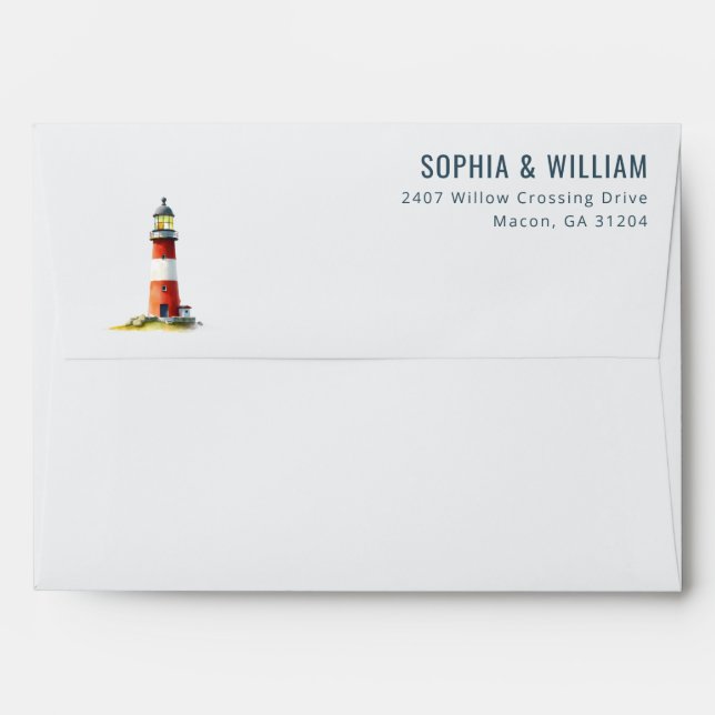 Playful Red and White Lighthouse Illustration Envelope (Back (Top Flap))