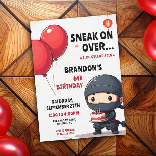 Playful Red Balloons and Cake Ninja Kids Birthday Invitation