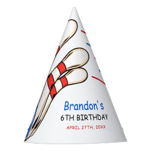 Playful Red & Blue Bowling Themed 6th Birthday Party Hat