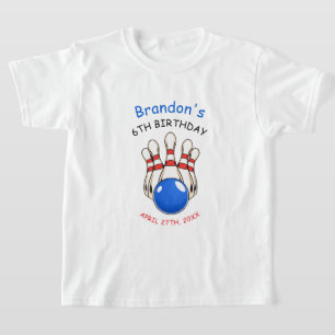 Playful Red & Blue Bowling Themed 6th Birthday T-Shirt
