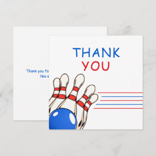 Playful Red & Blue Bowling Themed 6th Birthday Thank You Card