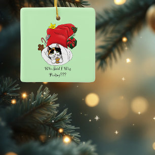 Playful Red Christmas Calico Kitten Holidays Ceramic Ornament