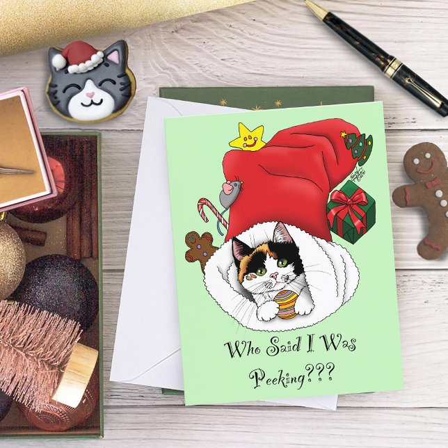 Playful Red Christmas Calico Kitten Holidays Holiday Postcard (Creator Uploaded)
