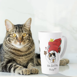 Playful Red Christmas Calico Kitten Holidays Latte Mug