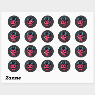 Playful Red Devil - Cartoon, Character, Red, Kawai Classic Round Sticker