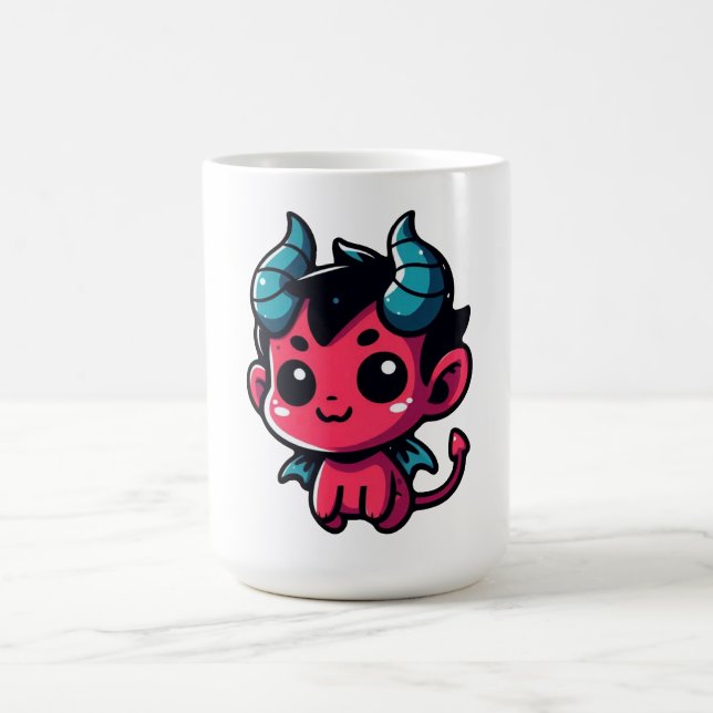 Playful Red Devil - Cartoon, Character, Red, Kawai Coffee Mug (Center)
