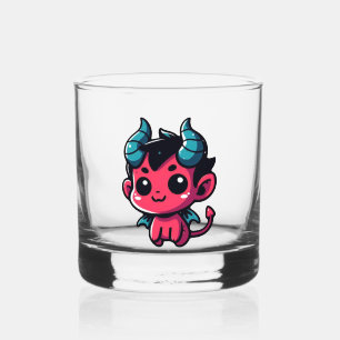 Playful Red Devil - Cartoon, Character, Red, Kawai Whiskey Glass