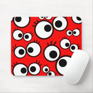 Playful Red Googly Eyes Pattern Mouse Pad