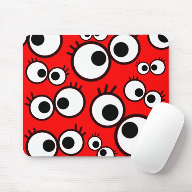 Playful Red Googly Eyes Pattern Mouse Pad (With Mouse)