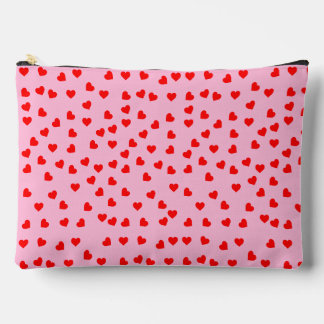 Playful Red Hearts Pastel Pink Accessory Pouch
