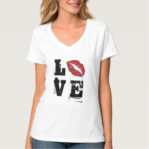 Playful Red Lips Stacked Love Valentine’s T-Shirt